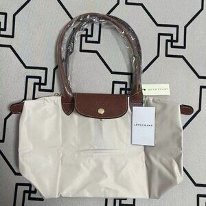 NWT Longchamp Le Pliage Original Large Handbag Paper White Canvas Shoulder L